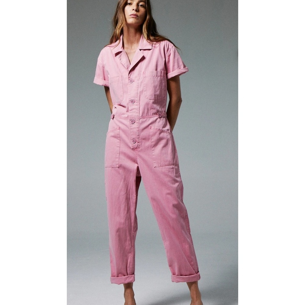 Pistola Grover Pink Short Sleeve Utility Jumpsuit Cotton Boiler Suit L Barbie
